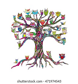 Old tree with owls for your design