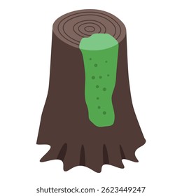 Old tree stump covered with green moss isometric view