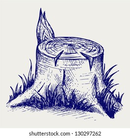 Old tree stump. Doodle style