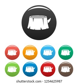 Old tree stump icons set 9 color vector isolated on white for any design