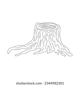 Old tree stump outline simple doodle vector illustration, linear hand drawn image environment save nature concept