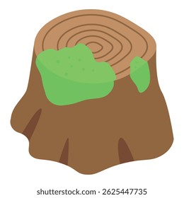 Old tree stump is slowly being reclaimed by nature as bright green moss grows on its surface