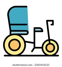 Old tricycle icon outline vector. Indian bike. Asian car color flat