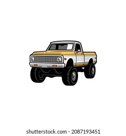 old truck, american retro lifted truck illustration logo vector