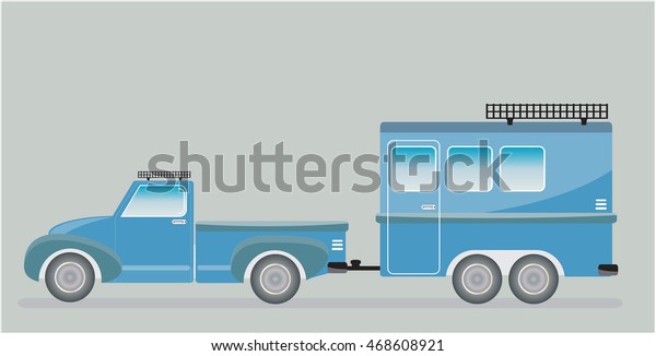 Old\
truck and Camping Caravan car  Vector\
Illustration