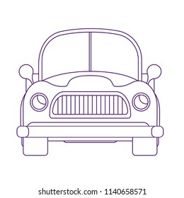 Old truck car. Retro hot rod. Farm pick up truck. Front view vector illustration. Line art style. Coloring book pages for adults and kids