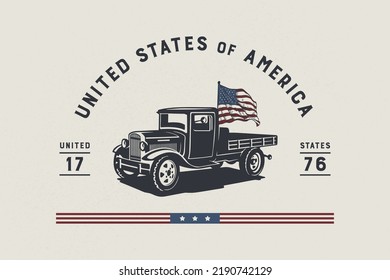 Old Truck with Flag | Farmhouse | Print | EPS10