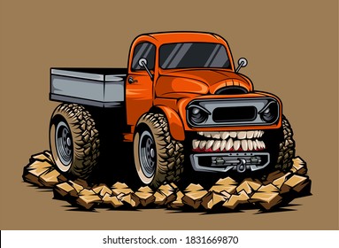 old truck with funny character