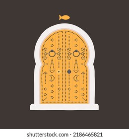 Old Tunisia yellow door. Vector illustration.