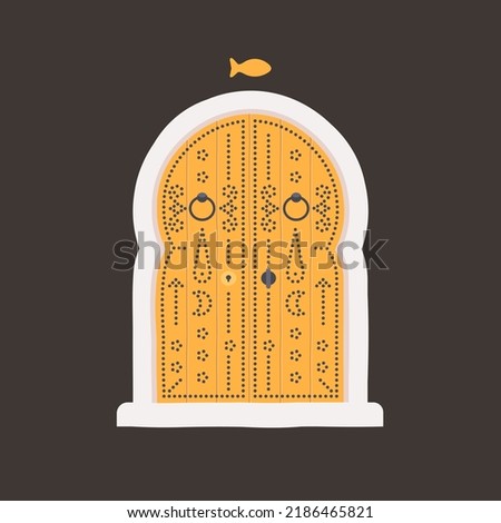 Old Tunisia yellow door. Vector illustration.