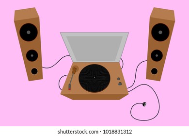 old turntable. Retro vinyl. Loudspeakers . vector illustration