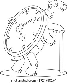 Old turtle with clock shell vector children coloring 