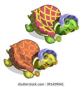 The old turtle with the keys. Vector illustration.