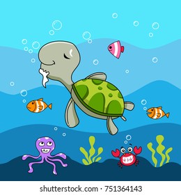 the old turtle. underwater life background