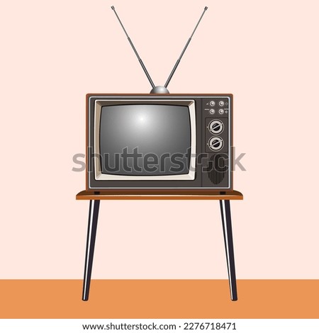 old tv with antenna on table in semi-realistic style.turned off retro tv on table in vector.