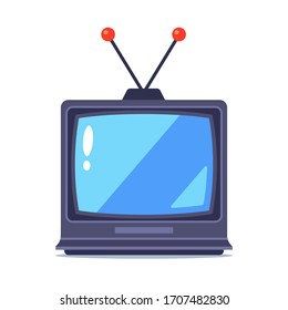 old tv with antenna on a white background. flat vector illustration.