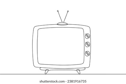 Old TV with antenna. World Television Day. One line drawing for different uses. Vector illustration.