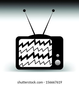 Old TV with antennas cartoon concept, signal with noise