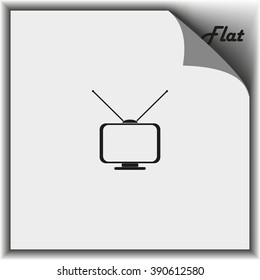 Old TV with antennas. Flat icon.