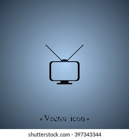Old TV with antennas. Flat icon.