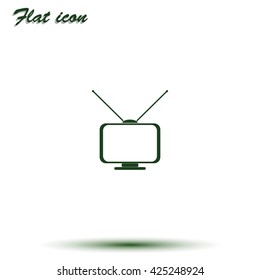 Old TV with antennas. Flat icon.