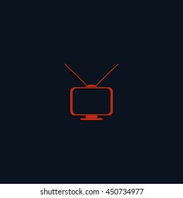 Old TV with antennas. Flat icon.