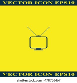 Old TV with antennas. Flat icon.