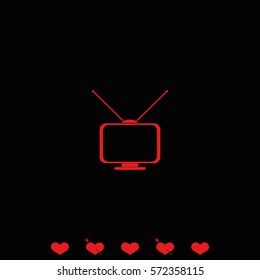 Old TV with antennas. Flat icon.