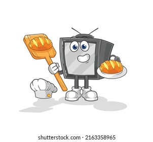the old tv baker with bread. cartoon mascot vector