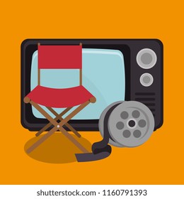 old tv with cinema icons