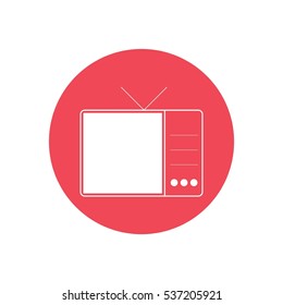 Old TV in a circle vector icon Red