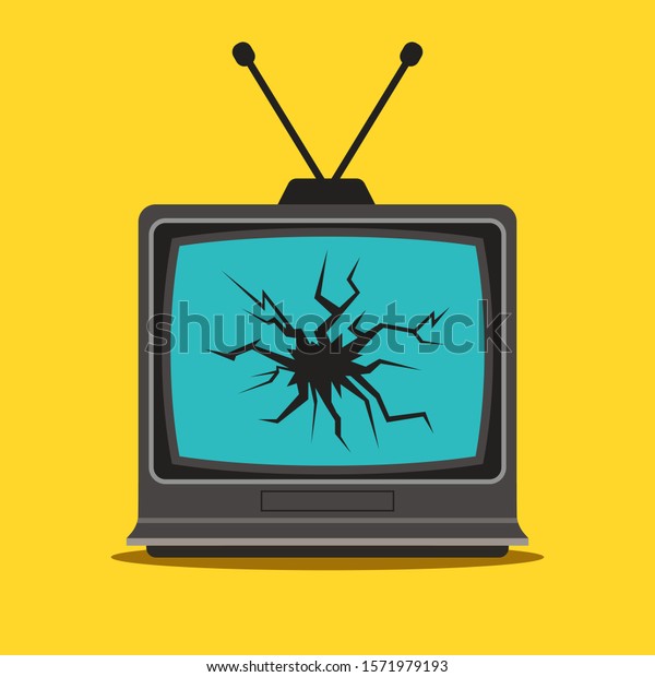 old tv with a crack in the monitor. flat\
vector illustration.
