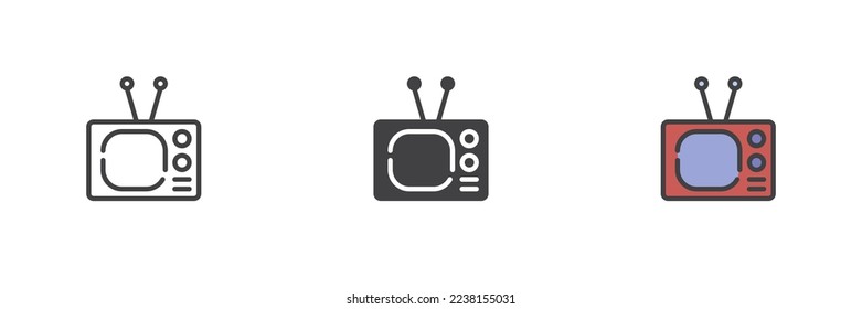 Old TV different style icon set. Line, glyph and filled outline colorful version, outline and filled vector sign. Symbol, logo illustration. Vector graphics