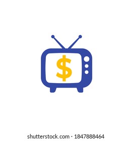 Tv antigua con símbolo de dólar, logotipo vectorial