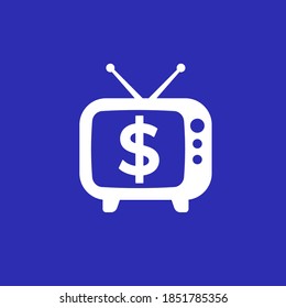 old tv with dollar symbol, vector icon