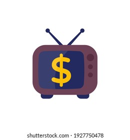 old tv with dollar, vector icon