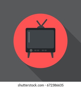 Old tv flat icon. Round colorful button, Television circular vector sign, logo illustration. Flat style design