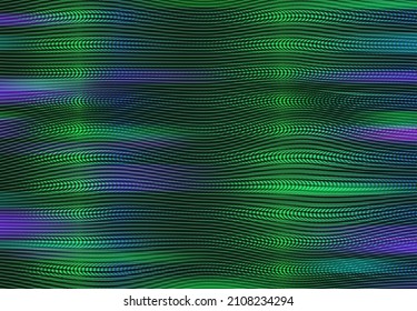 Old TV Glitch Noise Screen, Green And Purple Waves Vector Background. Television Glitch Distortion Effect With Noise Lines On TV Display, Computer Or VHS Camera Video Signal With Static Pixels