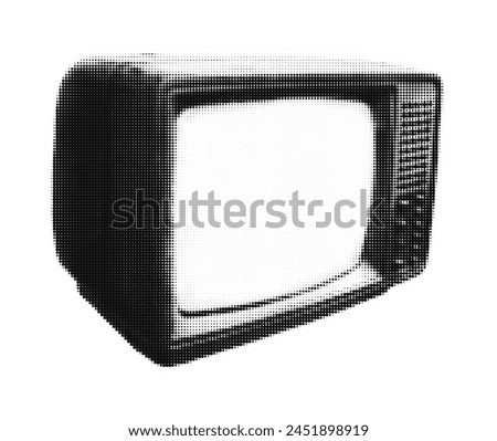 Old TV halftone collage element with grunge punk dotted texture. Cut out from magazine vintage paper sticker for mixed media design. Modern retro vector illustration isolated on transparent background