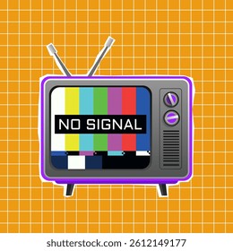 Old TV halftone cutout collage style. No Signal Background. Vector illustration