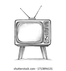 Old TV hand drawn vector illustration. Vintage grunge noise.