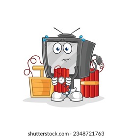 the old tv holding dynamite character. cartoon mascot vector