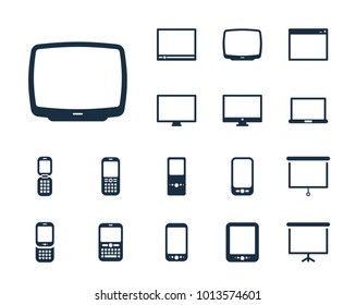 Old TV icon in set on the white background. Set of thin, linear and modern electronic equipment icons. Universal linear icons to use in web and mobile app