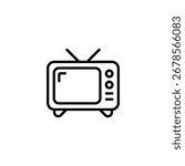Old TV icon. Simple outline style. Television, channel, broadcast, news, media, watch, vintage, antenna, retro, screen, analog, technology concept. Thin line symbol. Isolated design.