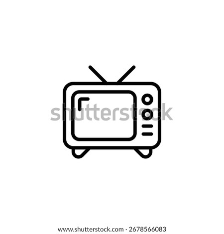 Old TV icon. Simple outline style. Television, channel, broadcast, news, media, watch, vintage, antenna, retro, screen, analog, technology concept. Thin line symbol. Isolated design.