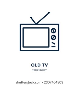 altes TV-Symbol aus der Technologie-Sammlung. Dünner linearer alter Fernseher, TV, alte Umrisssymbol einzeln auf weißem Hintergrund. Zeilenvektorzeichen, altes TV-Zeichen, Symbol für Web und Mobile