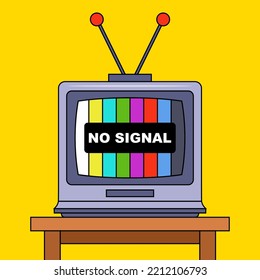 old TV with the inscription no signal. bad broadcast. flat vector illustration.