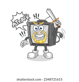 the old tv knights attack with sword. cartoon mascot vector