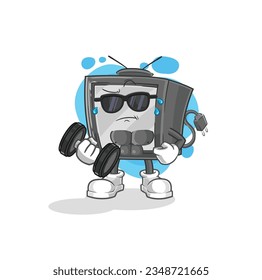 the old tv lifting dumbbell vector. cartoon character