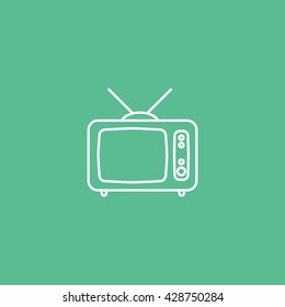 Old TV Line Icon On Green Background